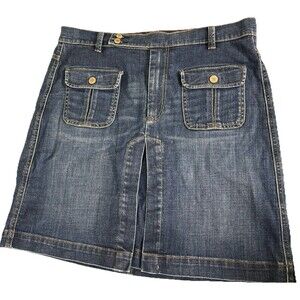 Gap 1969 Larchmont Y2K Denim Jean Mini Skirt Front Slit Size 12 Blue Med Wash